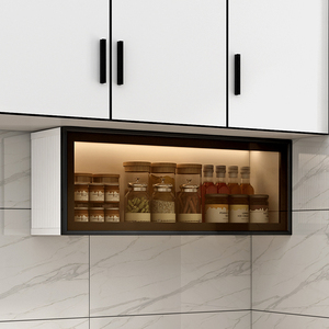 吊柜墙壁柜家用厨房壁橱玻璃门收纳柜现代简约壁挂调味架铝合金柜