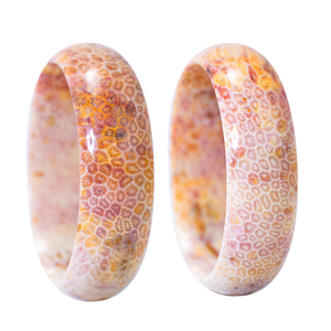 万古福彩色枫叶纹路满花珊瑚玉手镯57.8圈口菊花玉首饰直播间捡漏