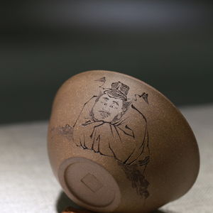 宜兴名家陶刻绘施生益古代人物主人品茗喝茶手工紫砂杯子原矿段泥