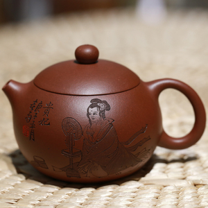 宜兴工艺师杨喜雨纯全手工陶刻绘四大美女人西施紫砂壶底槽清段泥