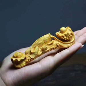 崖柏黄杨木雕刻莲花如意如鱼得水家居桌面小摆件工艺品创意送礼