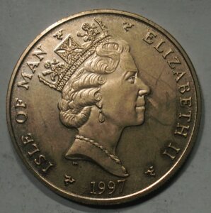 芳鸿居马恩岛1997年5镑 合金币 virenium, 36.5 mm