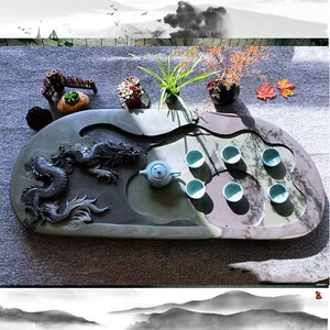 天然石材砚石龙茶盘大小号石茶海端砚 易水砚歙砚茶台龙茶盘家用