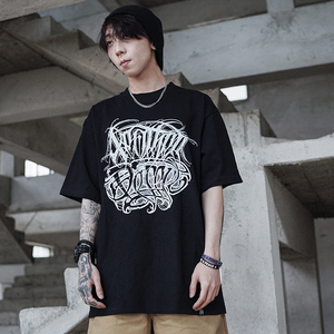 lwa原创国潮奇卡诺花体字刺青短袖美式街头匪帮宽松沙漠西海岸t恤