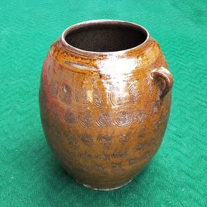 顶堂清代金钱罐陶罐酱黄釉陶坛陶桶陶米缸摆件家装收藏品真品
