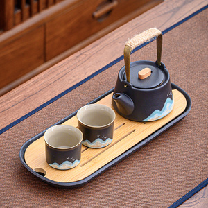 功夫茶具套装家用日式一壶二杯茶壶带茶盘酒店办公陶瓷轻奢小套装
