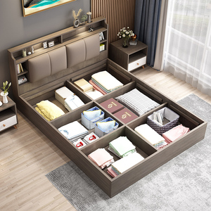 榻榻米高箱储物床现代简约主卧1.8米双人床小户型1.5米实木板式床