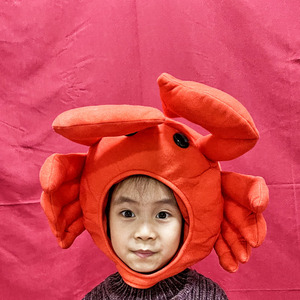 六一螃蟹头套儿童可爱搞怪帽子沙雕表演出头饰道具拍照动物海洋女