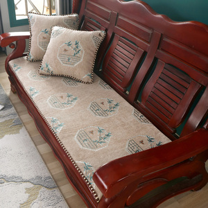 实木沙发垫中式毛绒冬季加厚红木单双三人位老式木沙发坐垫可拆洗