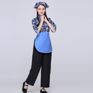 2019阿庆嫂演出服装伴娘服黄梅戏村姑衣服女碎花采茶女农村妇女装