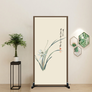 山水竹子屏风隔断客厅新中式工笔画水墨玄关入户门背景墙家用座屏