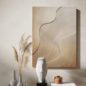 高档大气入户玄关挂画现代简约3d立体浮雕壁饰侘寂风肌理过道壁画