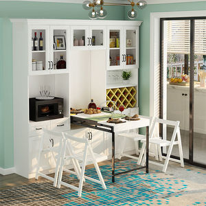 折叠餐桌酒柜一体现代折叠餐桌餐边柜酒柜一体靠墙餐厅多功能整体