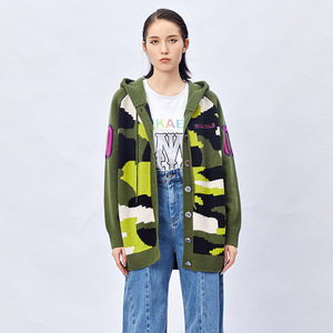 mikaela/麦吉拉2021秋冬迷彩针织羊绒开衫连帽外套