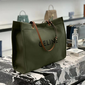 【小萌拍卖】celine赛琳 cabas军绿色帆布购物袋单肩手提托特女包