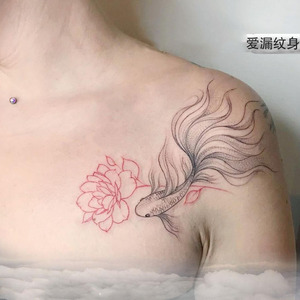 爱漏金钱锦鲤金鱼半永久鲤鱼手腕ind草本果汁纹身贴防水持久男女