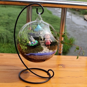 厂家直销微景观生态瓶 悬挂铁架玻璃花瓶 创意玻璃工艺品