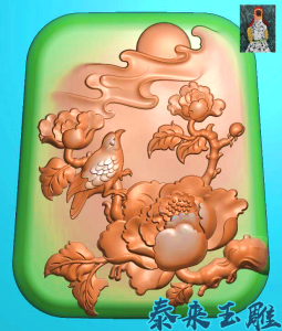 牡丹花鸟花开富贵挂件精雕图浮雕玉雕灰度图jdpbmp电脑雕刻图牡丹