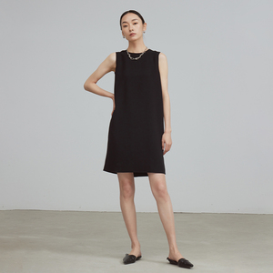 XIMU STUDIOS 日本进口三醋酸无袖法式连衣裙女夏季通勤小黑裙子
