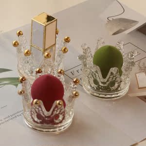 高颜值ins风放美妆蛋的架子玻璃王冠皇冠收纳底座架子托收纳家用