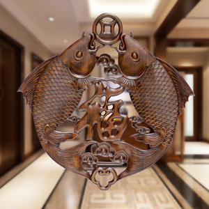东阳木雕挂件雕刻实木壁饰客厅入户背景墙福鱼装饰画香樟木工艺品