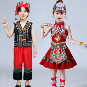 七月火把节儿童民族舞蹈服苗族演出服红山果幼儿表演服中国舞彝族