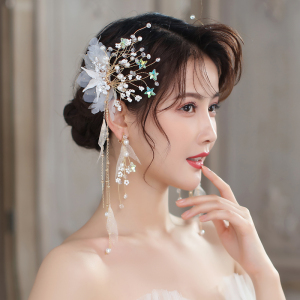 韩式婚纱头饰网红超仙发饰边夹新娘甜美森系晚礼服结婚配饰简约女