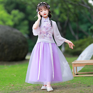 汉服女童夏装薄款中国风小女孩紫色古装儿童超仙襦裙大童连衣裙