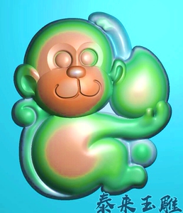 猴子 十二生肖灵猴献桃抱桃子swh46挂件bmp灰度图jdp精雕图浮雕图