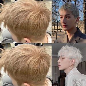 染发剂褪色膏浅白金色奶茶烟灰色亚麻灰棕色男士专用植物漂发剂膏