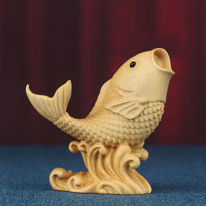 小叶黄杨木雕鲤鱼摆件实木工艺品年年有余办公室家居装饰品摆设