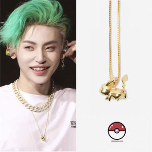 皮卡丘项链联名宝可梦小鬼姜云升同款日韩嘻哈卡通锁骨链毛衣链