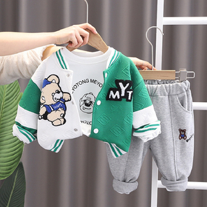 婴儿衣服春季洋气外套休闲棒球服三件套分体套装一周岁男宝宝春装