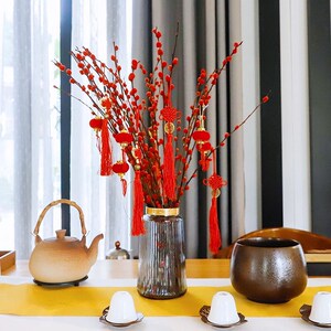带盆过年宵花盆栽招财银柳真花鲜枝室内客厅红色银柳干花花瓶摆