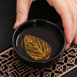 圣立木叶茶盏功夫茶杯单个陶瓷茶具品茗杯主人杯家用小茶碗喝茶杯