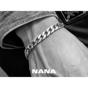 NANA S925纯银古巴手链嘻哈男女 欧美时尚 小众个性原创设计饰品