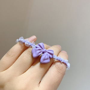 春日清新长春花蓝色系小蝴蝶结爱心仙女纱纱扎发皮筋新款少女发饰