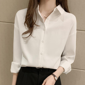 夏季上班族薄款衬衫女宽松显瘦大学生面试事业单位教师职业白衬衣