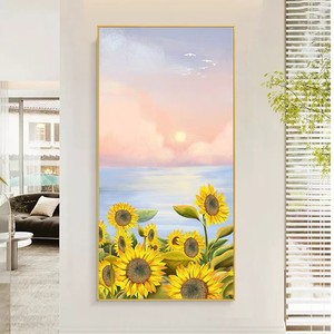 手绘日出向日葵花海油画玄关挂画简约现代客厅餐厅装饰画轻奢风景