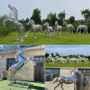 不锈钢马雕塑定制镜面几何马园林草坪发光镂空花纹马公园广场摆件