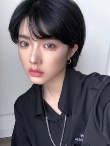 网红超短发假发女韩版帅气圆脸黑色学生空气薄刘海蓬松自然全头套