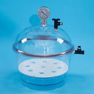 实验室塑料真空干燥器双阀门带压力表透明抽真空干燥皿无油真空泵