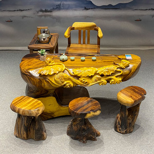 实木树根茶桌根雕茶台整体无拼接原木整木雕刻茶桌新中式阳台茶海