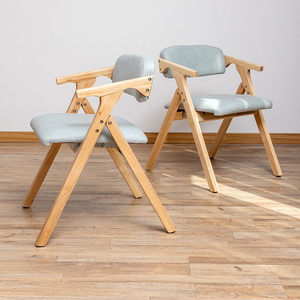 私巢北欧实木餐椅现代简约布艺可折叠椅休闲扶手靠背椅电脑椅家用