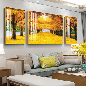 黄金大道客厅装饰画黄金满地沙发背景墙壁画大气简约轻奢晶瓷挂画