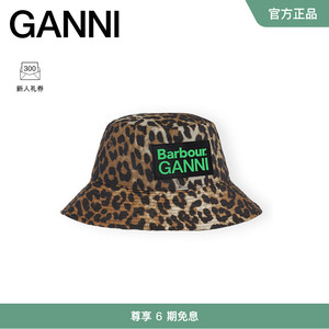 GANNI x Barbour联名 豹纹印花logo徽章休闲盆帽渔夫帽 A5604943