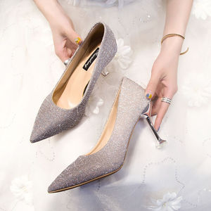 水晶鞋婚鞋女冬季新款新娘婚纱鞋亮片礼服高跟鞋细跟伴娘结婚鞋子