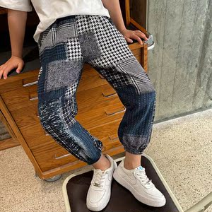 男童裤子夏薄款2022新款中小童洋气时髦宝宝束脚补丁防蚊裤韩版潮