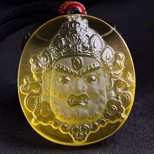 天然黄水晶密宗黑财神黄财神吊坠财神护禄项链男女款大黑天招财坠