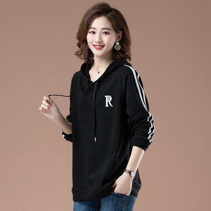 连帽灰色卫衣女士大码宽松休闲薄款上衣胖妈妈秋装中长款秋衣外套